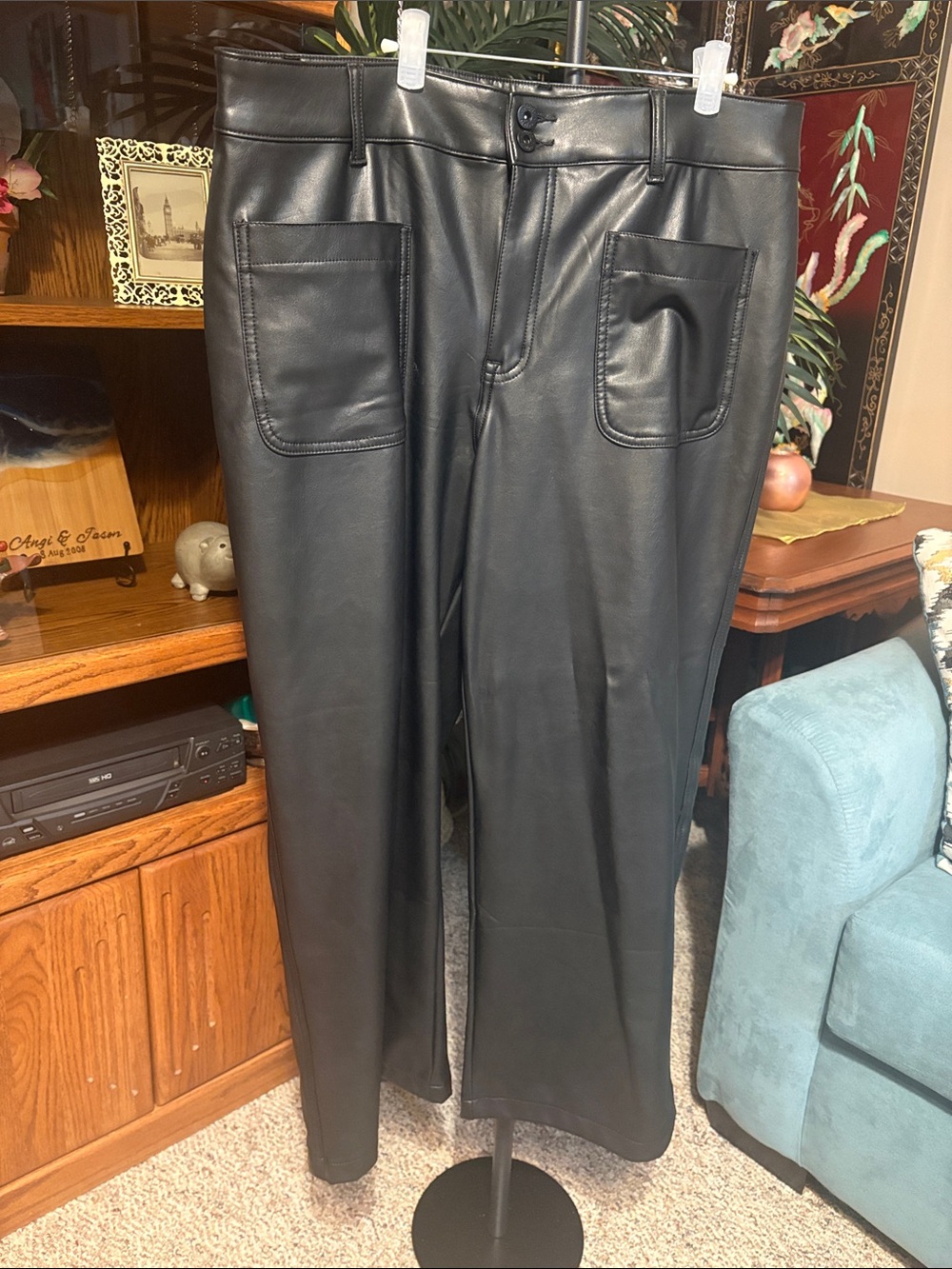 Black Faux Leather Straight-Leg Pants